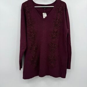 Lane Bryant Top Women 14/16 NEW Purple V Neck Knit Sweater Floral Lace Preppy